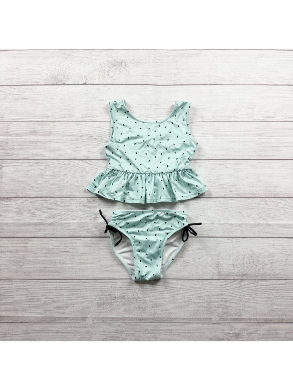 Wildling Girls Mint Bikini Peplum Top Black Polka Dot Print 5